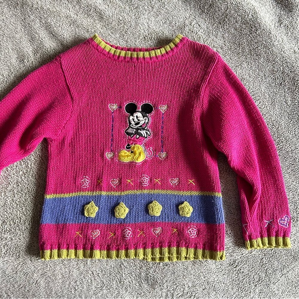 Vintage Mickey & Co Disney Mickey Mouse Pink Knit Sweater Size Medium 5-6
